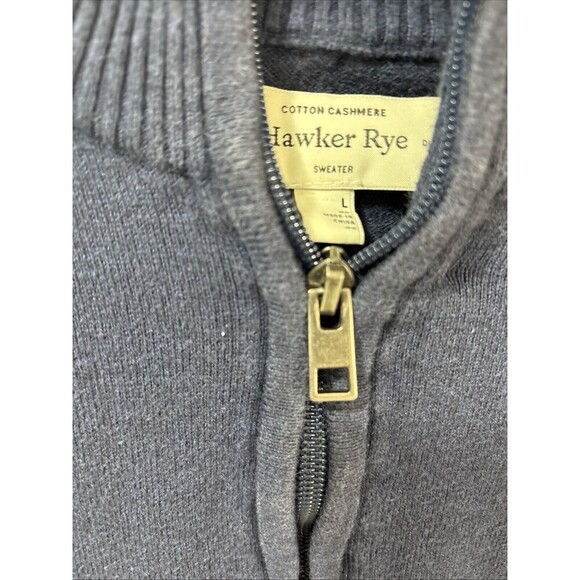 Hawker Rye Mens Navy Cotton Cashmere Blend Sweater Size Large 1/4 Zip Mock Neck - Picture 5 of 8